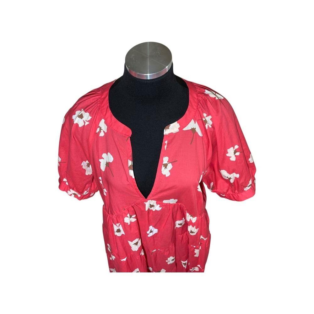 Universal Thread Puff Sleeve Floral Tiered Babydoll Dress Sz L Coral Beach Boho - Picture 2 of 14